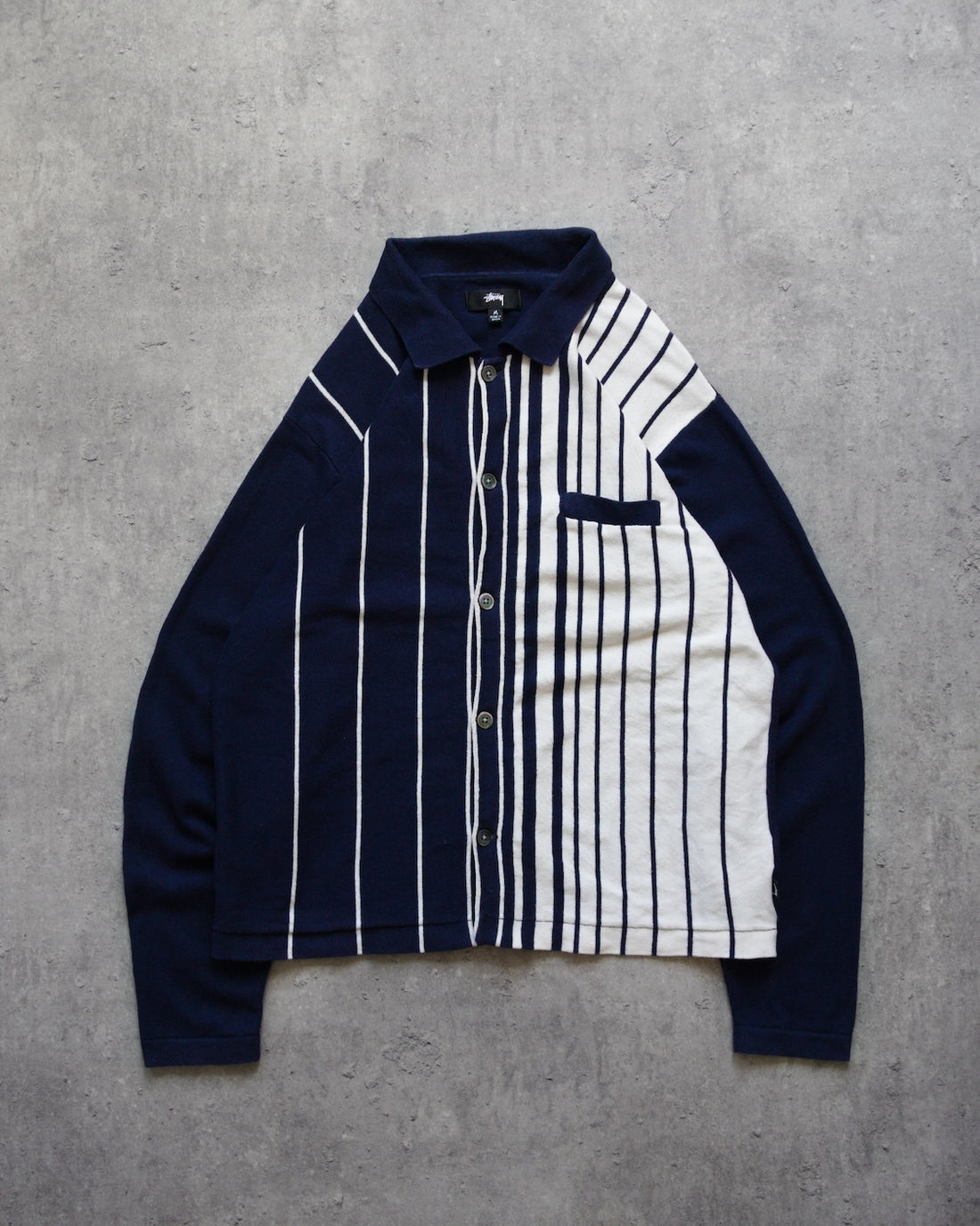 STUSSY STRIPED KNIT SHIRT - NAVY | UNMARKET