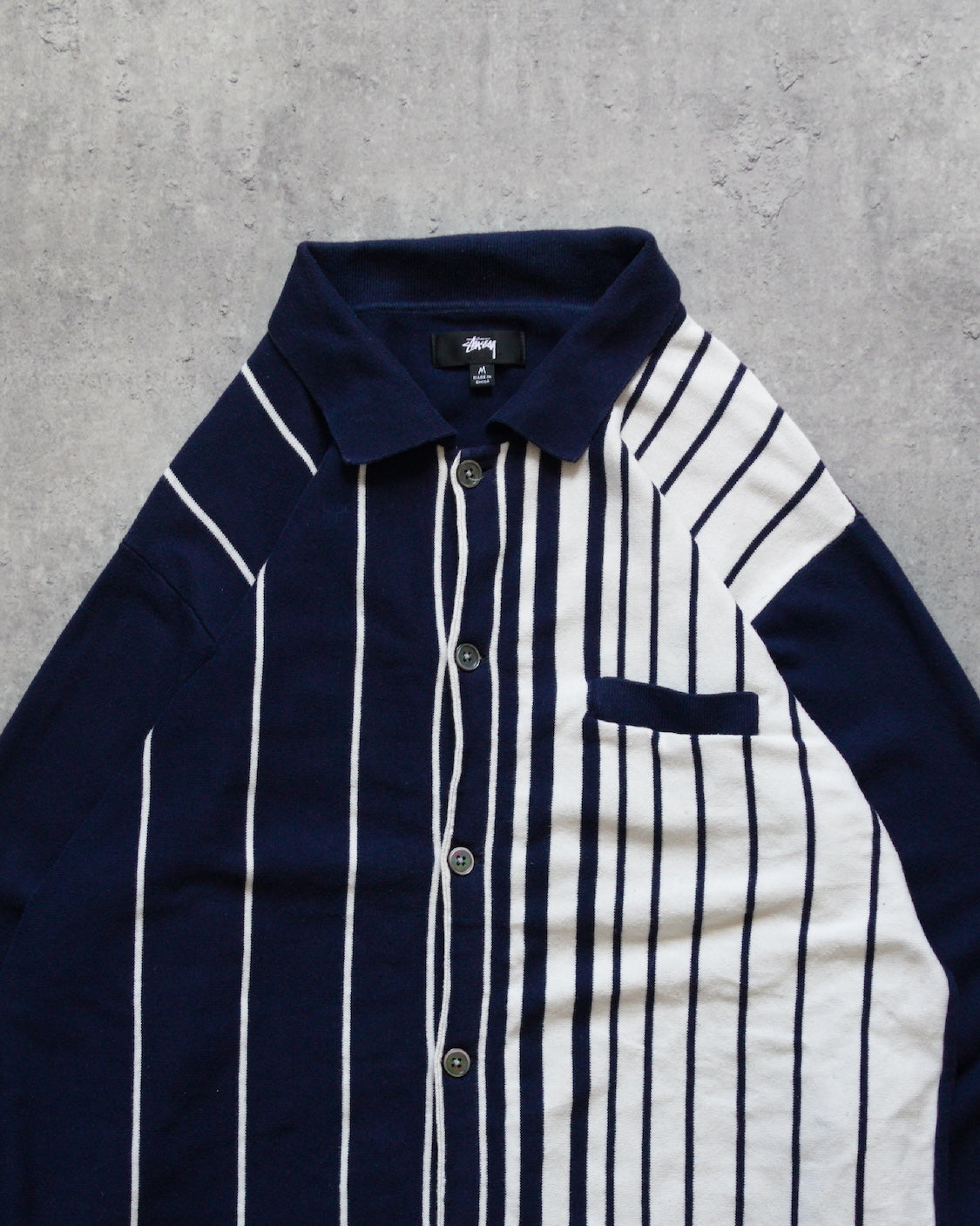 STUSSY STRIPED KNIT SHIRT - NAVY | UNMARKET