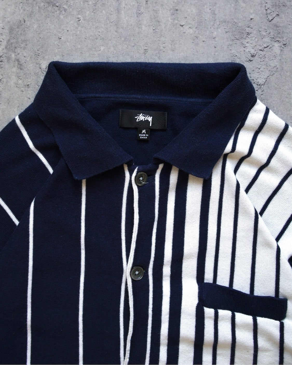 STUSSY STRIPED KNIT SHIRT - NAVY | UNMARKET